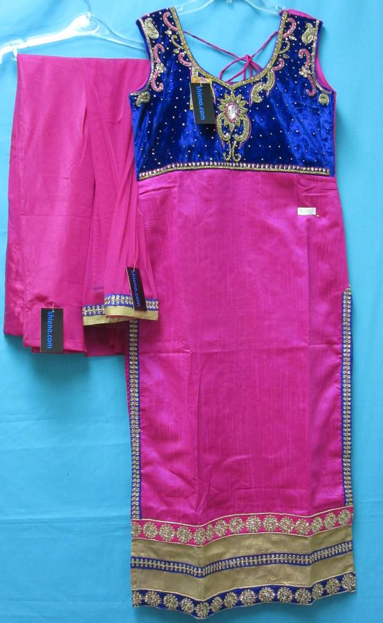 Churidar Pant w/ Long Straight Cut Floor Length Kameez S/M #5975