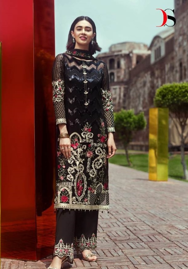 Black Embroidered Designer Salwar Kameez Anarkali Suit (Unstitched)