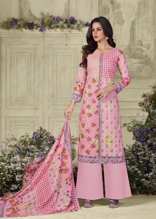 Pink Floral Print Indian Pakistani Palazzo Suit Unstitched 1005