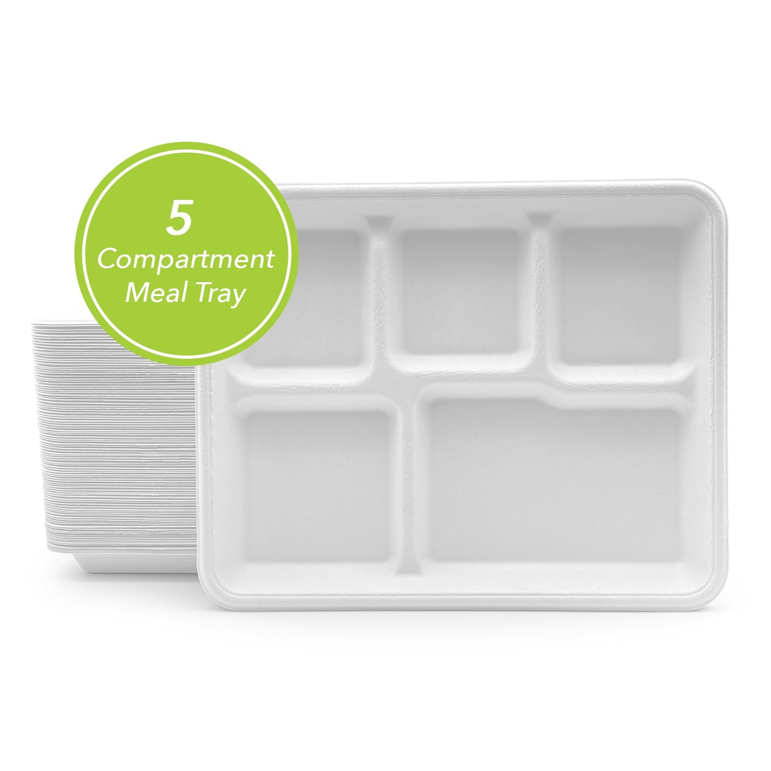 Three Leaf 5 Compartment Bagasse (School) Tray 500 Ct. (10 Packs Of 50) Three Leaf 5 Compartment Bagasse (School) Tray 500 Ct. (10 Packs Of 50)
