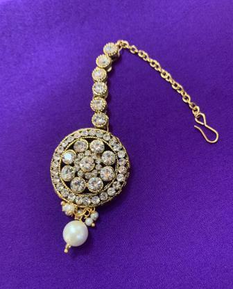 Fancy Stone & Moti Work Golden Bridal Mang Tikka # 6