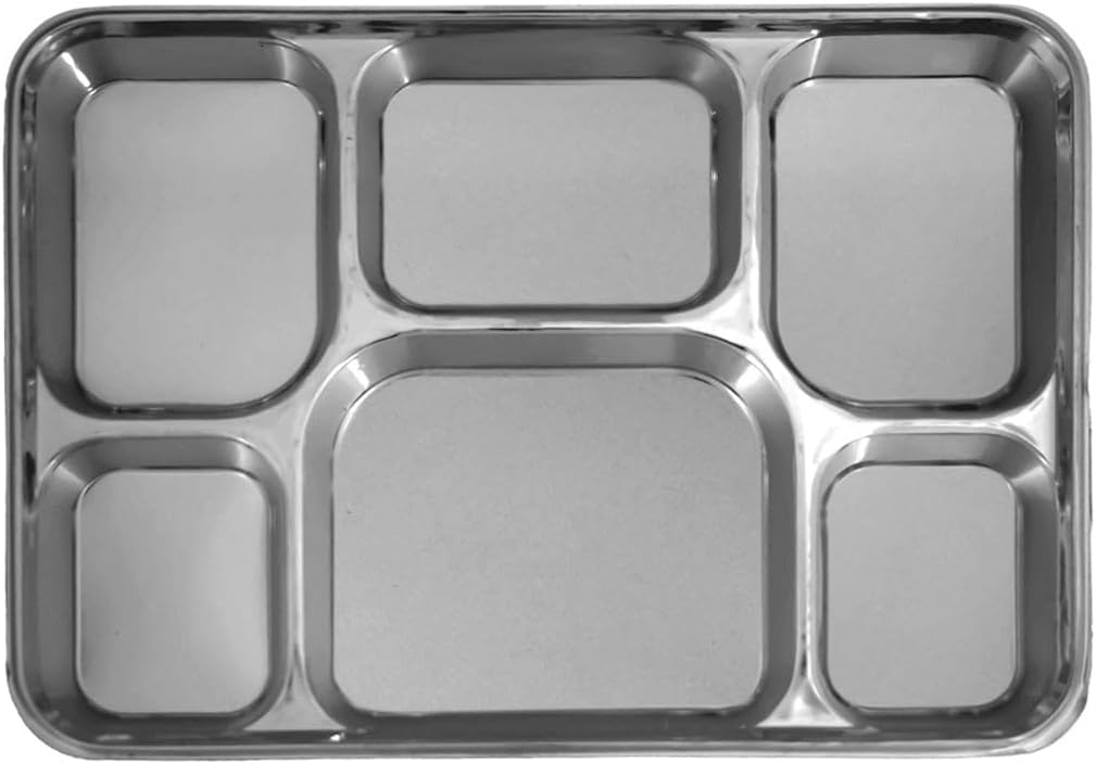 Disposable 6 compartments Silver Party Tray/ Thali/ Plates - 100 Pack Disposable 6 compartments Silver Party Tray/ Thali/ Plates - 100 Pack