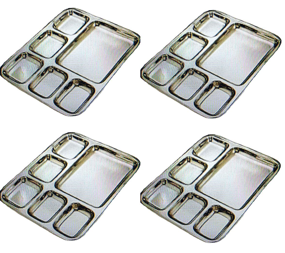 4 Pcs Large Stainless Steel Thali / Plate / Tray w/ 6 Compartments 14.5" 4 Pcs Large Stainless Steel Thali / Plate / Tray w/ 6 Compartments 14.5"