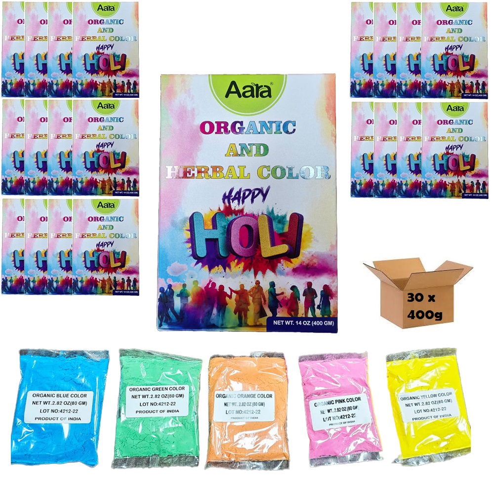 26 Lbs Bulk Holi Color Powder 30 Boxes X 400g - 5 Assorted Color 26 Lbs Bulk Holi Color Powder 30 Boxes X 400g - 5 Assorted Color