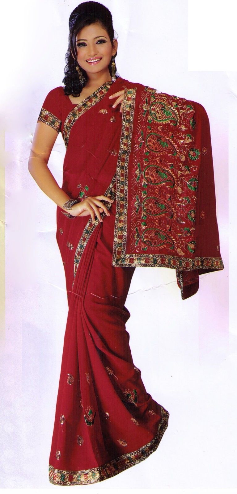 Maroon Chiffon Party Wear Embroidered Saree