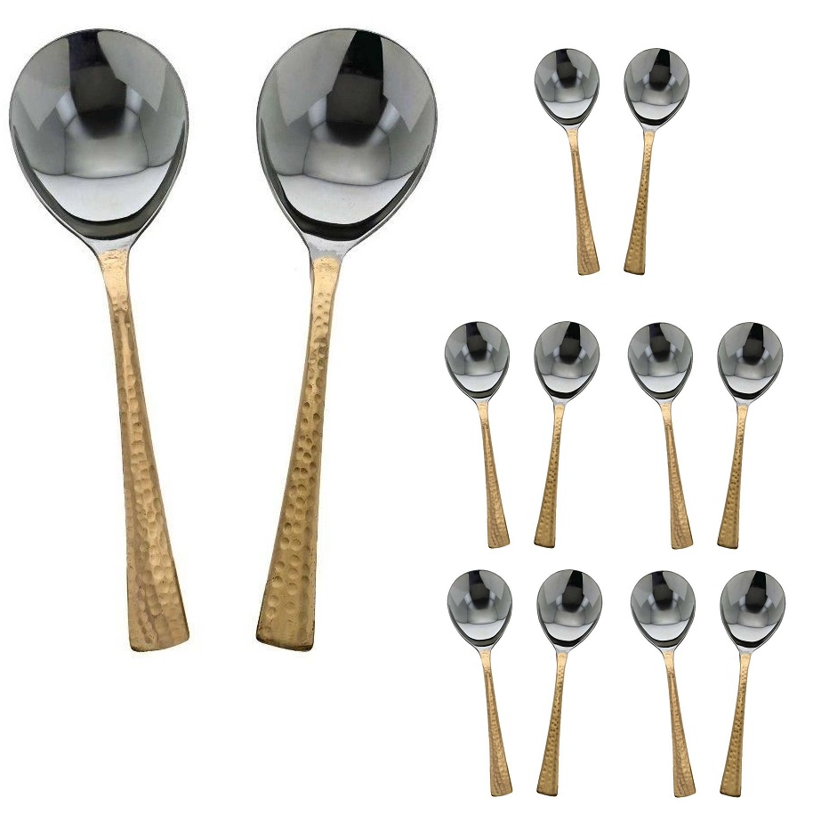 12 Pcs Copper Steel hammered serving spoon for Restaurant & Home