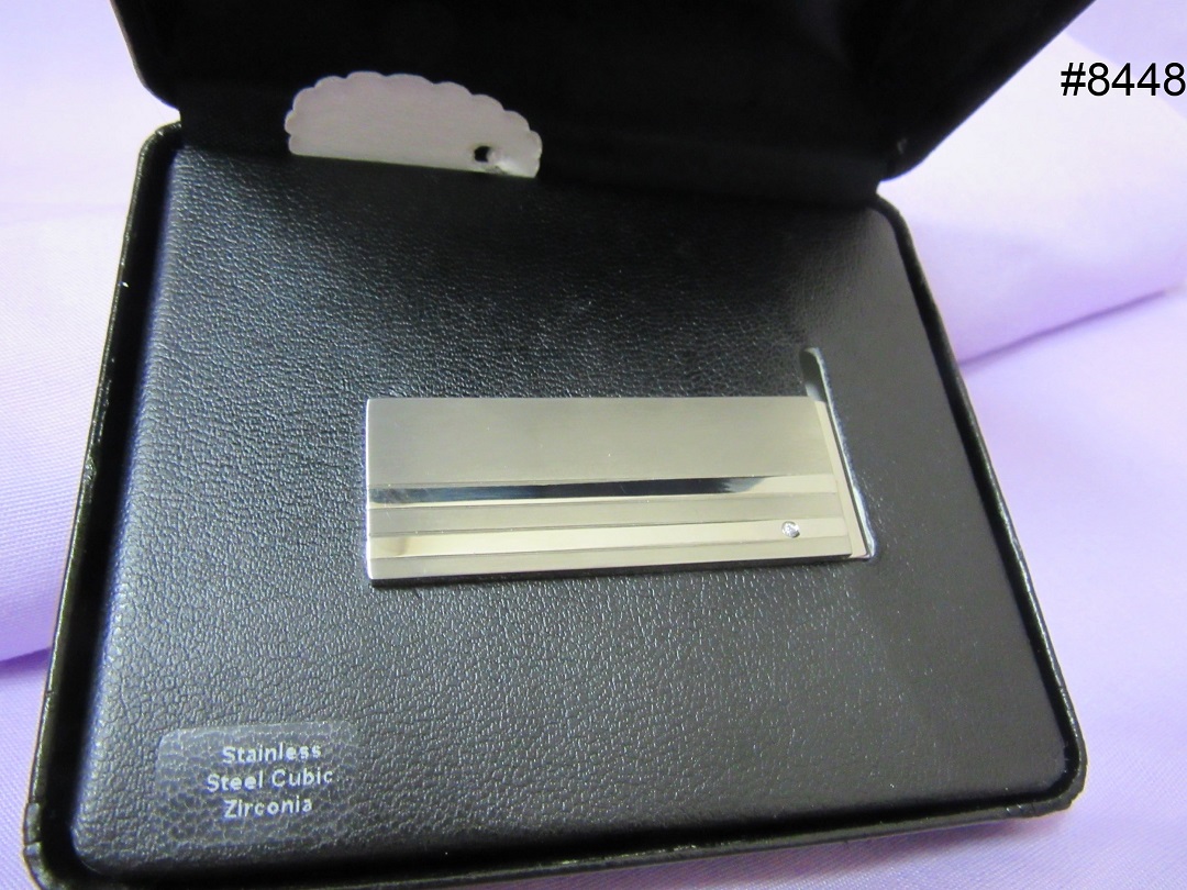 Money Clip - Stainless Steel Silver Metal Cubic Zirconia Gift Box