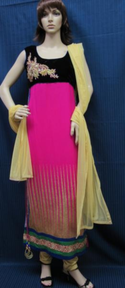 pink and black combination dress