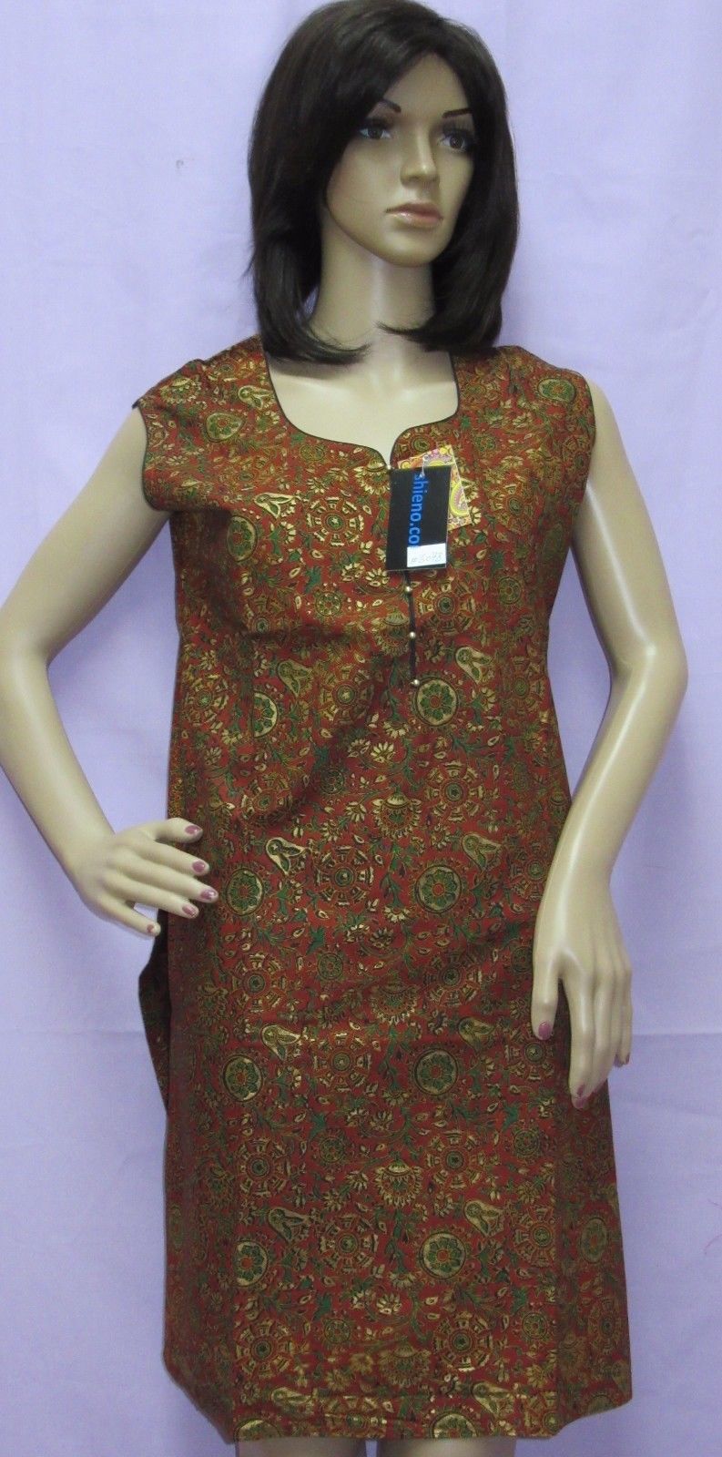Red Cotton Printed Kurti Tunic Top (M)
