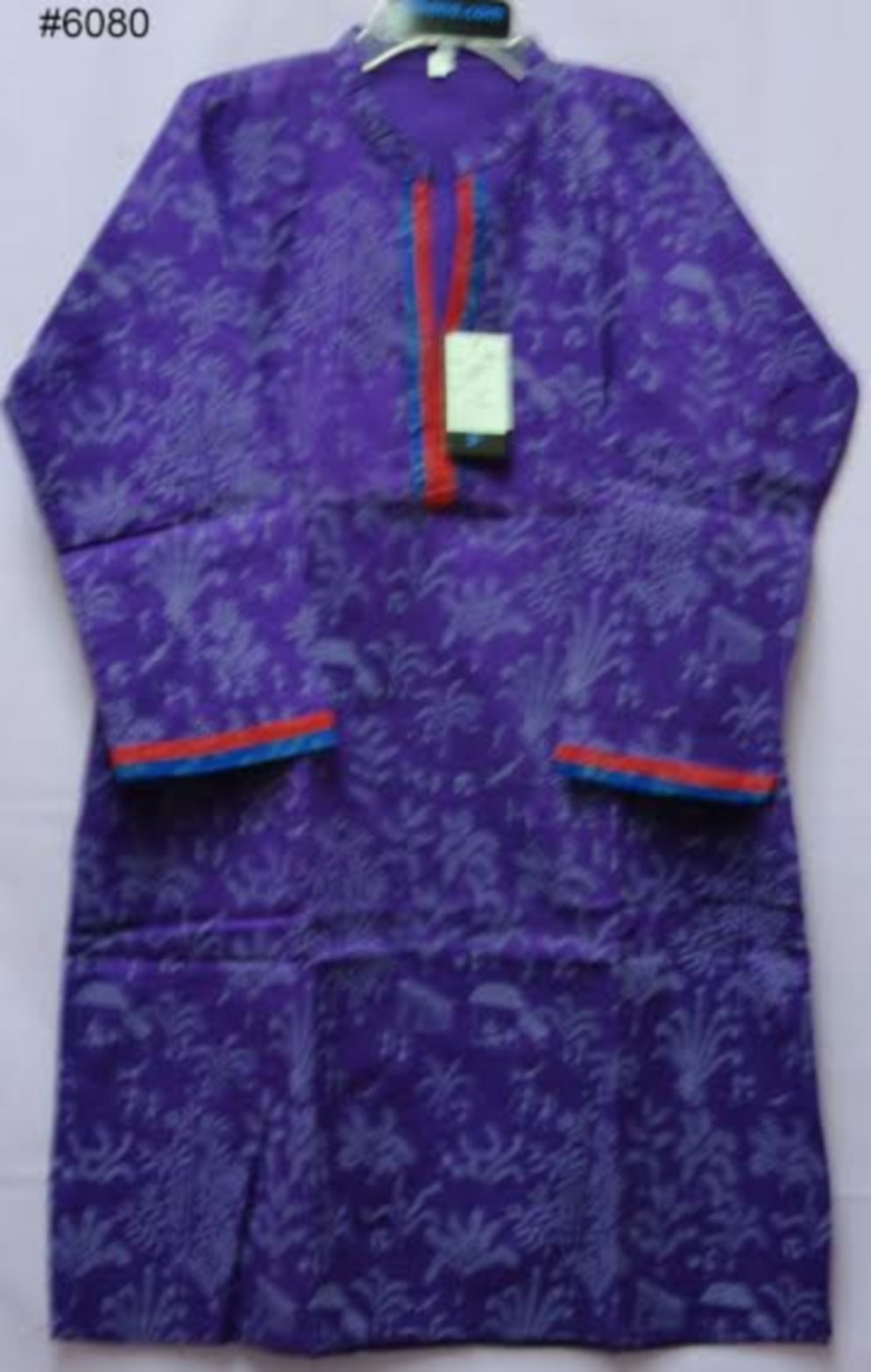 Purple Printed Cotton Kurti Tunic Top with 3/4 Sleeve (L)