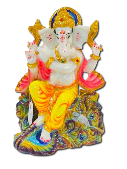 Beautiful n Colorful Fiber Medium Ganesh Statue - 7.5" # 60
