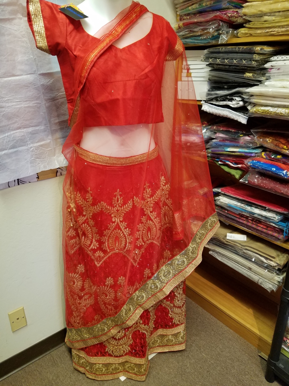 Part Wear Red Net Gold Detail Lehenga Choli Set (Small) Part Wear Red Net Gold Detail Lehenga Choli Set (Small)