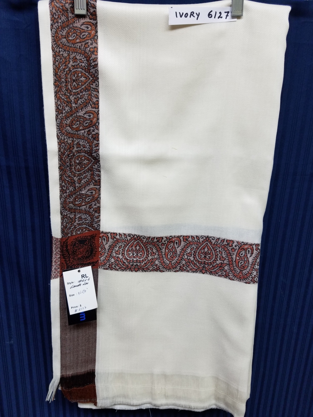 Shawl 6127 Ivory Solid Ribbed Winter Wear Kashmiri Shawl Wrap Shawl 6127 Ivory Solid Ribbed Winter Wear Kashmiri Shawl Wrap