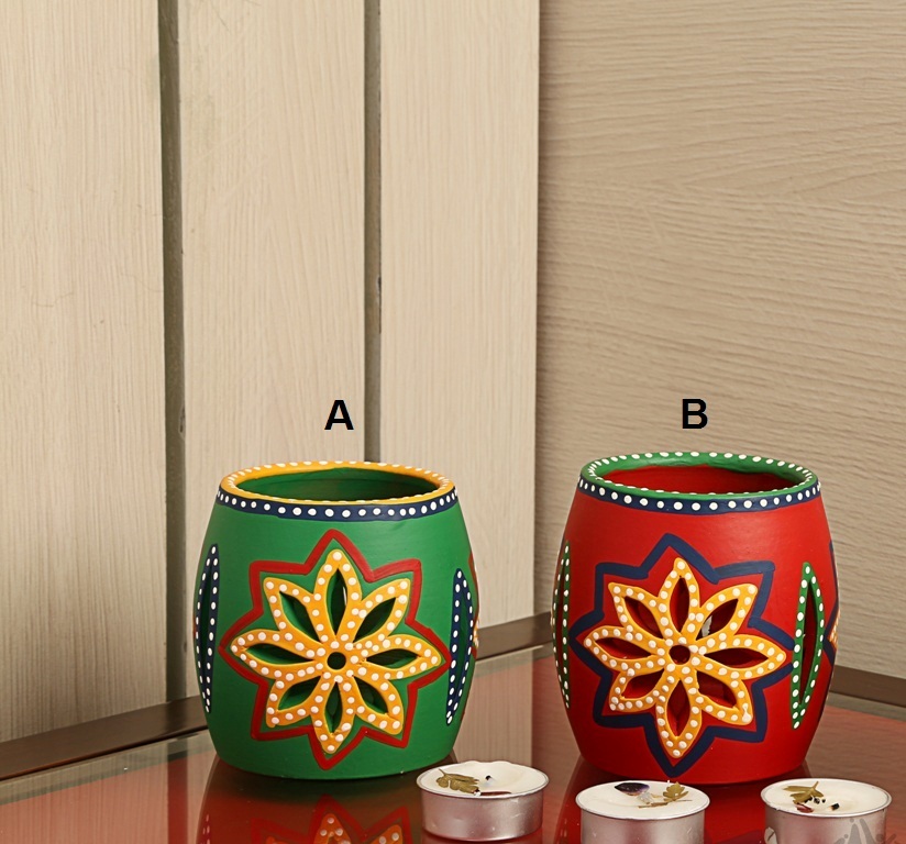 Terracotta Earthen Hand-Painted T Light Holder