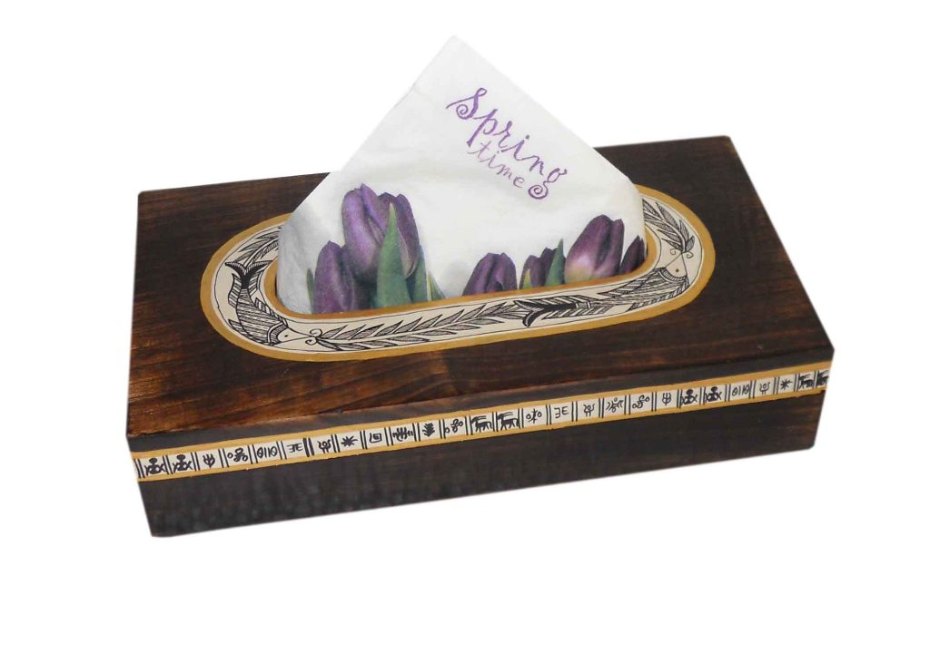 Ethnic Wood Tissue Box With Warli Painting