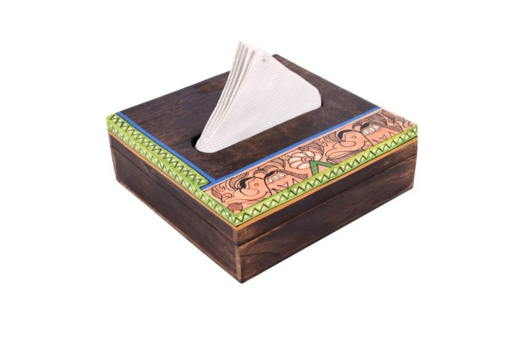 Trendy Wood Tissue Box With Madhubani Art  Painting