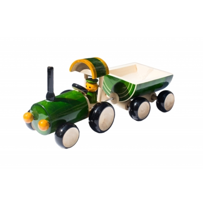 Handcrafted Wooden Channapatna Tractor Toy in Green