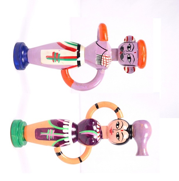 Channapatna Working Couple in Lilac Showpiece - 8" (2 Pcs)