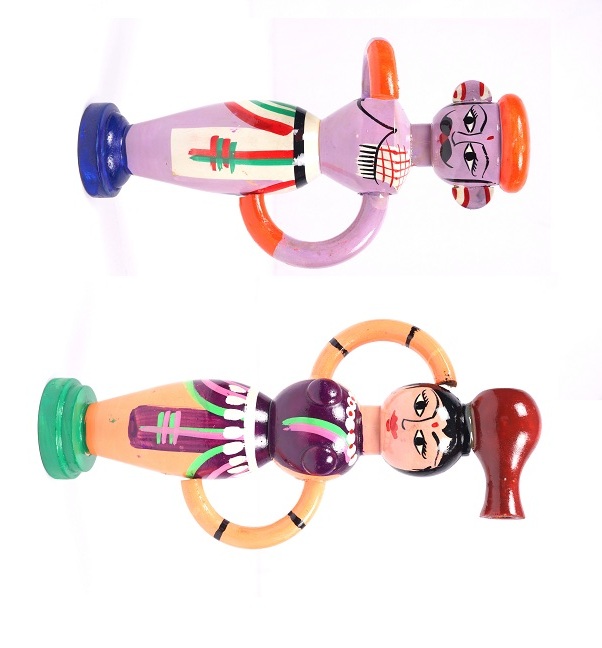 Channapatna Showpiece of Working Couple in Lilac and Brown 8" (2 Pcs)