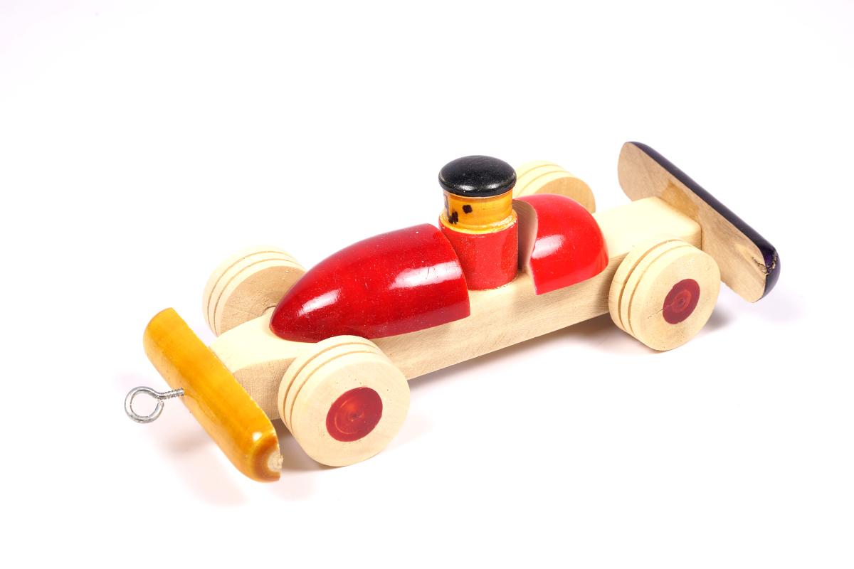 Handcrafted Wooden Channapatna Race Car Toy in Red & Green 