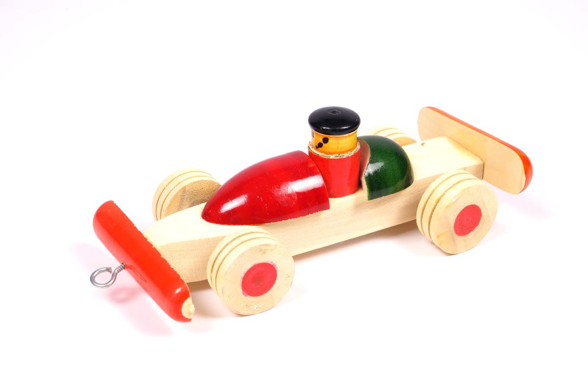 Handcrafted Wooden Channapatna Race Car Toy in Orange & Green