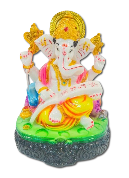 Beautiful n Colorful Fiber Medium Ganesh Statue - 7.75" # 61