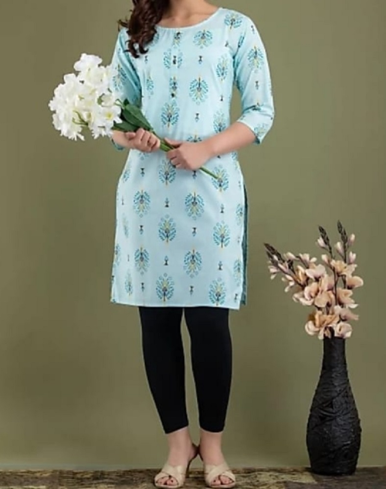 Tunic Firozi Color Blue Print Cotton Kurti S-M-L-XL Size Kurti #6201672 Tunic Firozi Color Blue Print Cotton Kurti S-M-L-XL Size Kurti #6201672