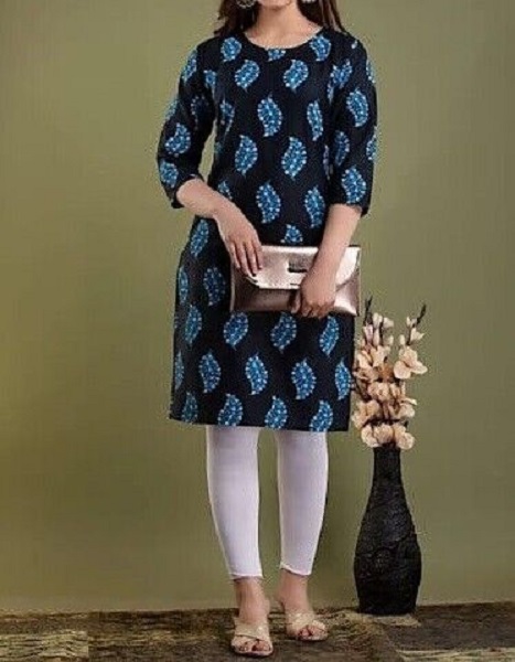 Ladies Tunic Black Color Blue/White Print Cotton Kurti S- M-L-XL Tunic Ladies Tunic Black Color Blue/White Print Cotton Kurti S- M-L-XL Tunic