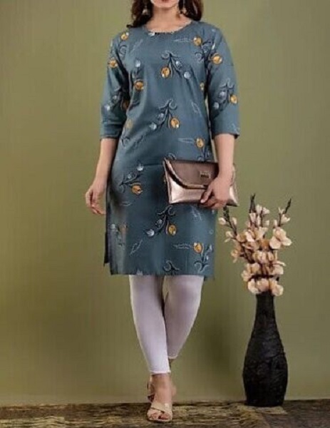 Stylish Tunic - Gray Black/Orange Print Cotton Kurti S- M-L-XL Size Kurti Stylish Tunic - Gray Black/Orange Print Cotton Kurti S- M-L-XL Size Kurti