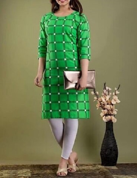 Tunic - Green Color Black/White Check Print Cotton Kurti S- M-L-XL S Tunic - Green Color Black/White Check Print Cotton Kurti S- M-L-XL S