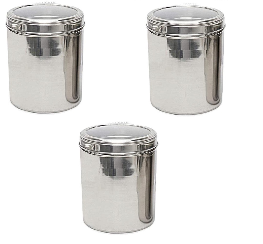 3 Pcs Stainless Steel Multipurpose Container Set with See Thru Lid 9"