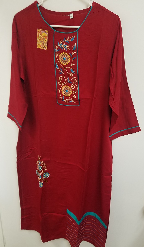 Solid Linen Multi-Color Thread Detail Kurti Tunic (L) Solid Linen Multi-Color Thread Detail Kurti Tunic (L)