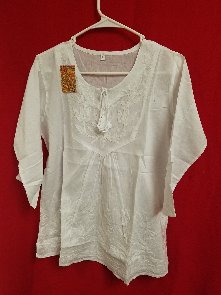 Solid White Cotton White Thread Detail Kurti Tunic (M-L) Solid White Cotton White Thread Detail Kurti Tunic (M-L)