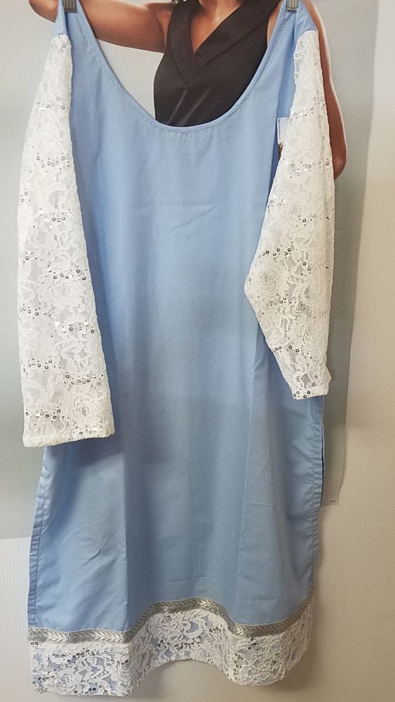 Elegant Design Blue Cotton White Lace Kurti Tunic (L) Elegant Design Blue Cotton White Lace Kurti Tunic (L)
