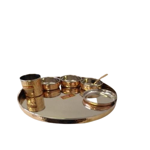 Hammered Copper Dinner Set with Thali, Bowl & Cup