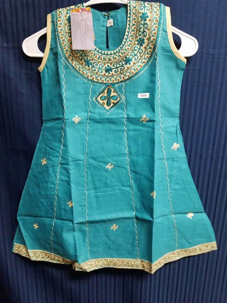 Girl’s Turquoise Embroidered Detail Suit Indian Party Wear Shieno #6311
