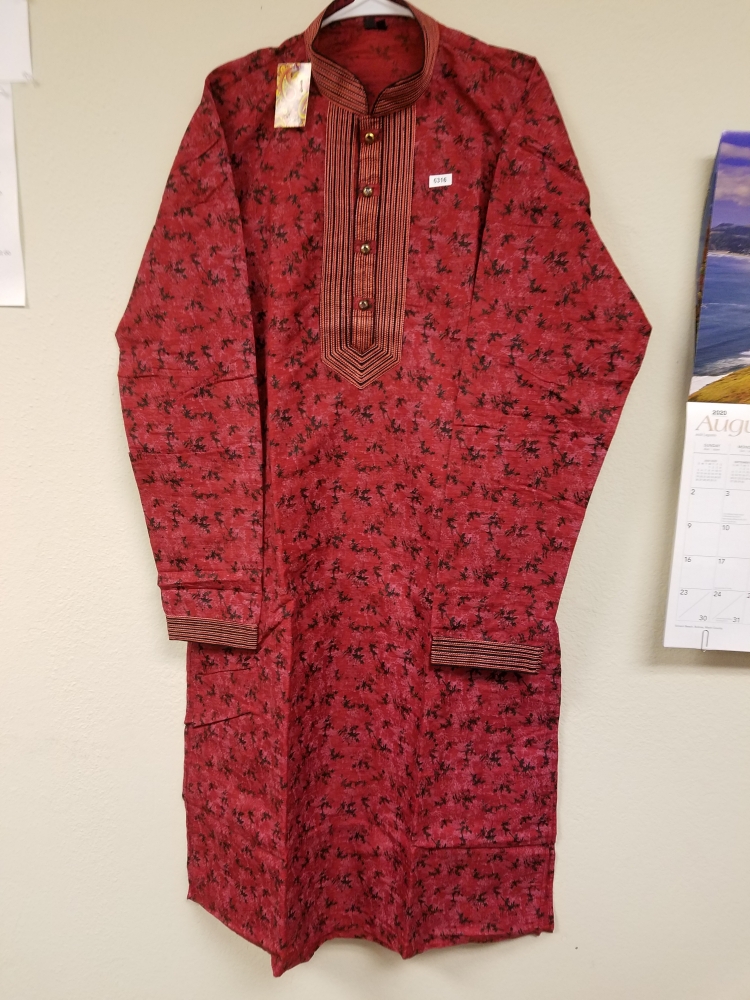 Men's 6316 Maroon Tussar Printed Kurta Pajama Set Size Large Men's 6316 Maroon Tussar Printed Kurta Pajama Set Size Large