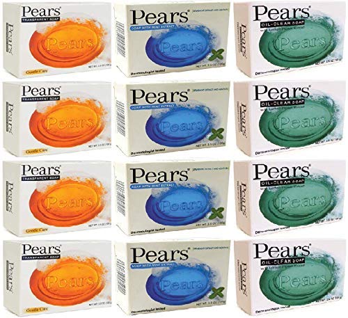 Pears Bar Soap Variety Pack 12 Mint Extract Lemon & Original