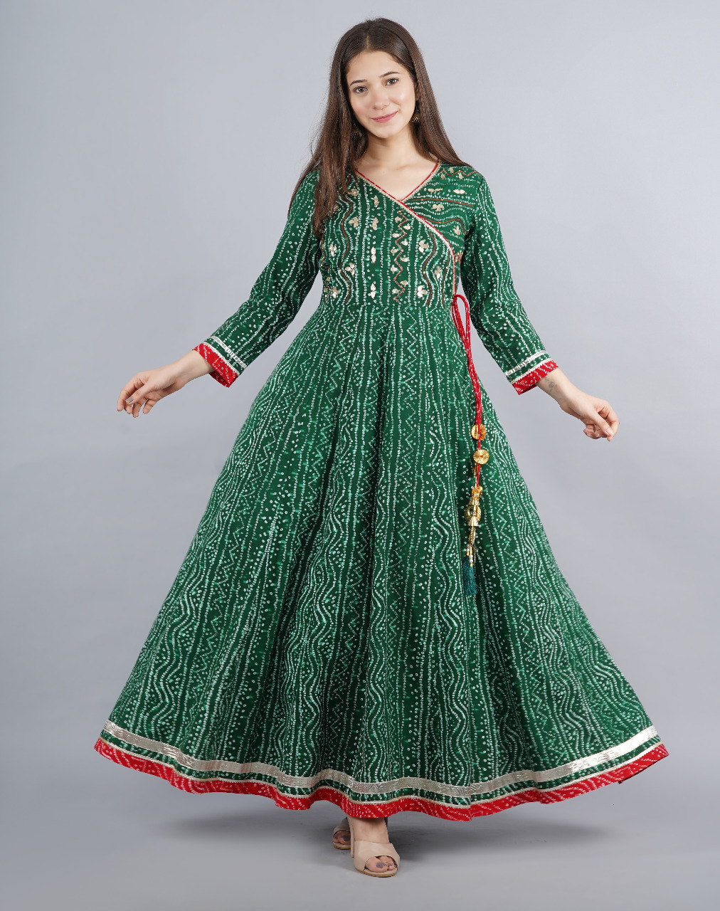 Bandhni Flared Long Kurti Medium Large Size #6341212