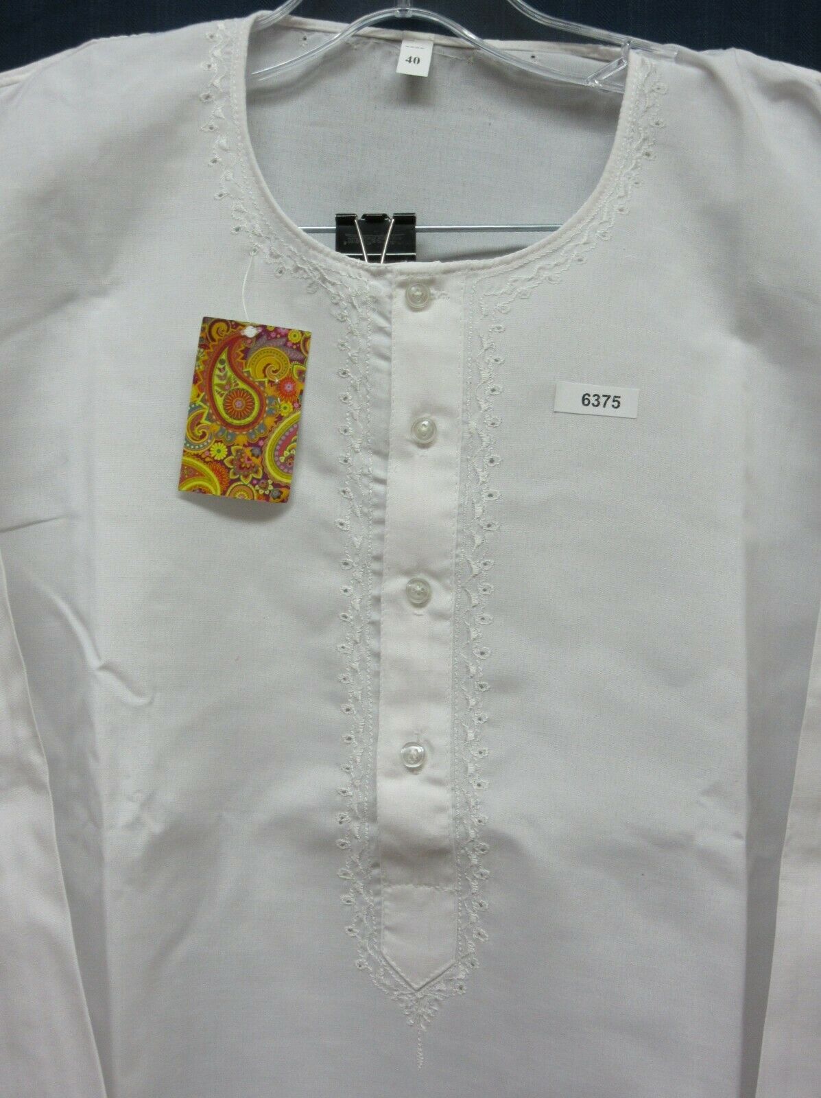 Men's 6379 White Lucknawi Kurta Pajama Set Assorted Size #6379 Men's 6379 White Lucknawi Kurta Pajama Set Assorted Size #6379