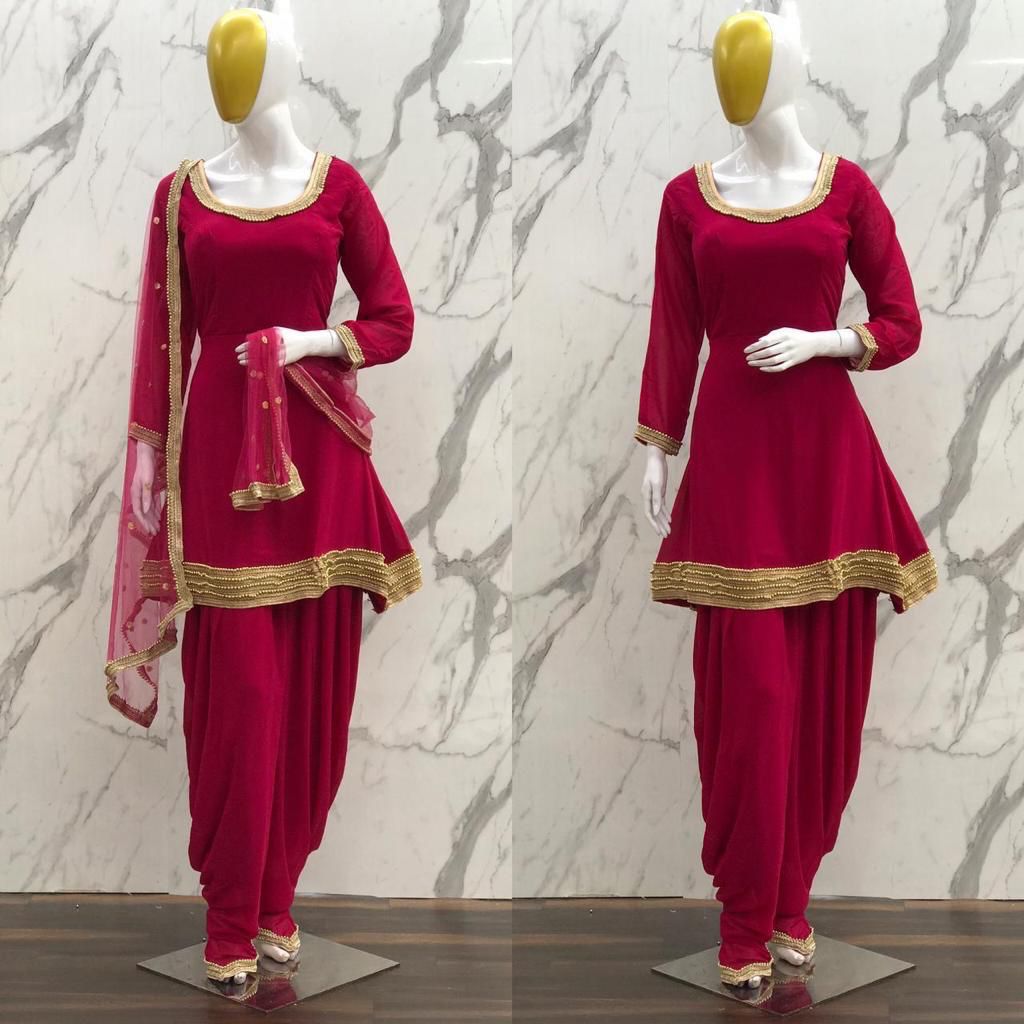 Suit - Solid Crepe Dhoti Salwar Kameez Dupatta Small Medium Size Suit Suit - Solid Crepe Dhoti Salwar Kameez Dupatta Small Medium Size Suit