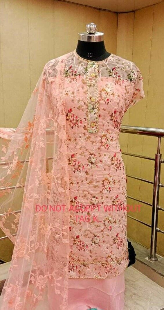 Suit - Pink Embroidered Salwar Kameez Dupatta Medium Size Suit #6381221
