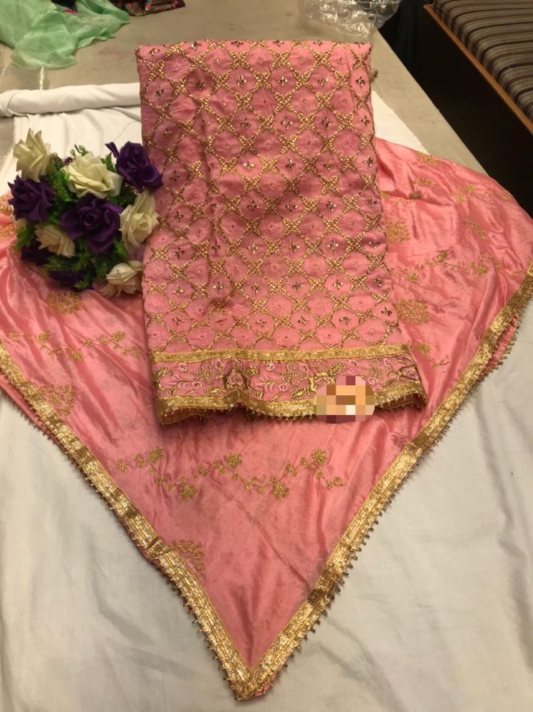 Solid Silk Finish Golden Stones Zari Salwar Kameez Dupatta (Large) Solid Silk Finish Golden Stones Zari Salwar Kameez Dupatta (Large)