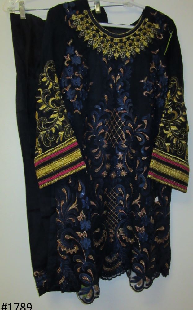 Blue Chiffon Georgette Embroidered Salwar Kameez Dupatta Small #6381789
