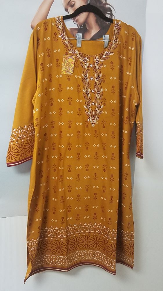 Suit 6381909 Mustard Rayon Salwar Kameez Dupatta 3 Pieces XL50 Size Suit Suit 6381909 Mustard Rayon Salwar Kameez Dupatta 3 Pieces XL50 Size Suit