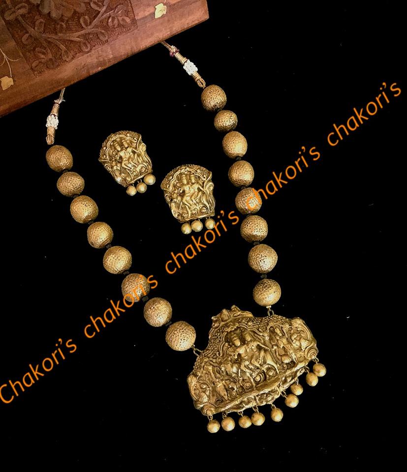 Temple style Lord Shiva Parivaar terracotta necklace set w/earrings Temple style Lord Shiva Parivaar terracotta necklace set w/earrings