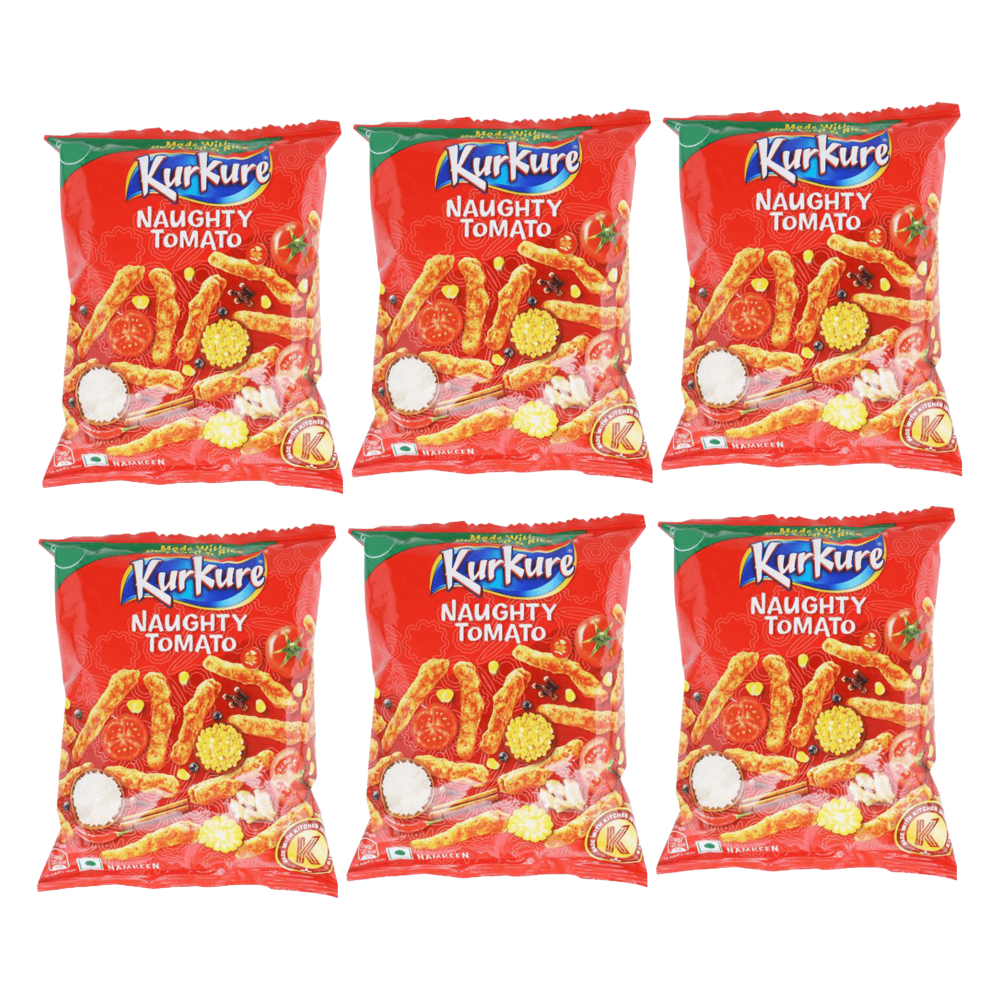 Kurkure Naughty Tomato - 6 Pack (55g Each) | Tangy Tomato Snack | 100% Vegetarian | Made in India