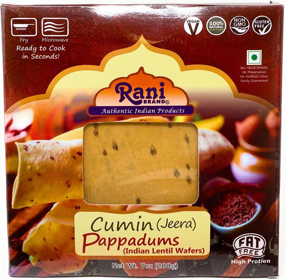 Rani Pappadums (Indian Lentil Wafer Snack) Jeera (Cumin) 7 oz / (200g) 15pc