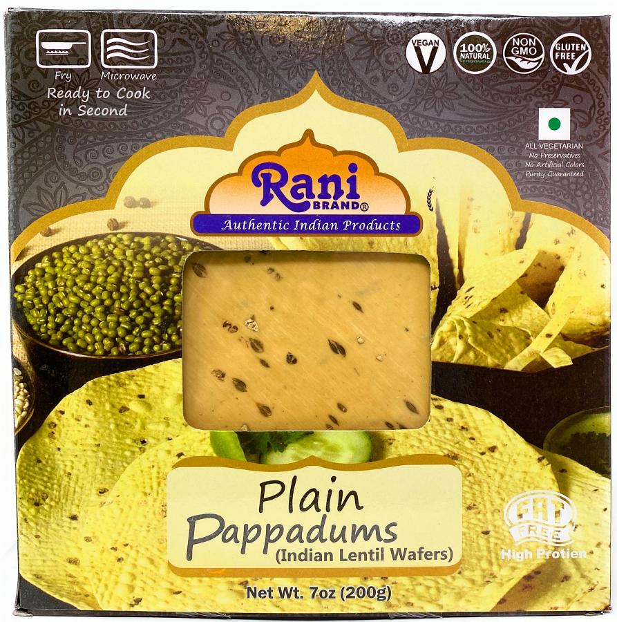 Rani Pappadums (Indian Lentil Wafer Snack) Plain 7 ounce (200g) Approximately 15pc, 7 inches ~ All Natural, Gluten Free | NON-GMO | Vegan | Indian Origin Rani Pappadums (Indian Lentil Wafer Snack) Plain 7 ounce (200g) Approximately 15pc, 7 inches ~ All Natural, Gluten Free | NON-GMO | Vegan | Indian Origin