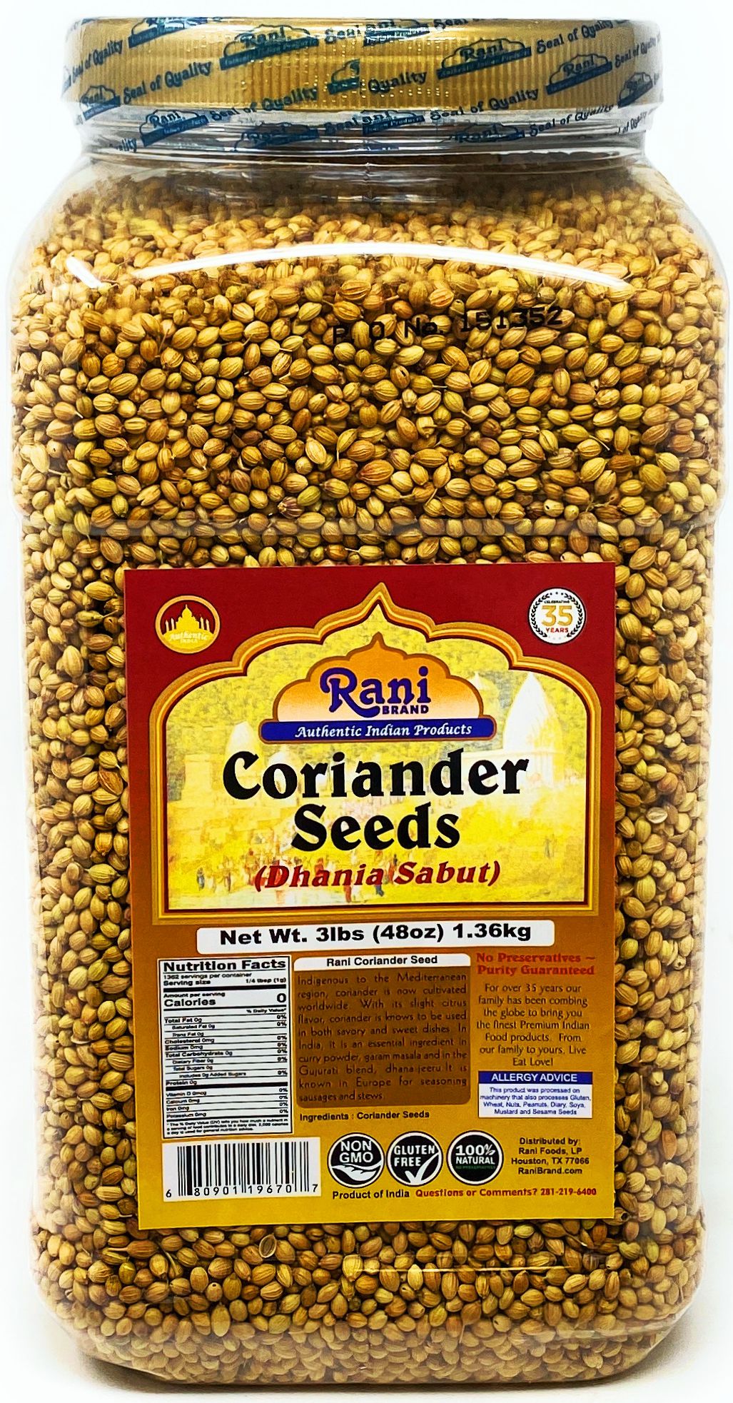 Rani Coriander Seeds 3lbs (48oz) Bulk ~ All Natural | Gluten Free Ingredients | NON-GMO | Vegan | Indian Origin…